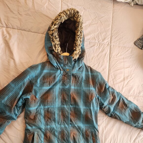 Roxy plaid snowboarding ski snow mobile jacket coat fur - Picture 5 of 15
